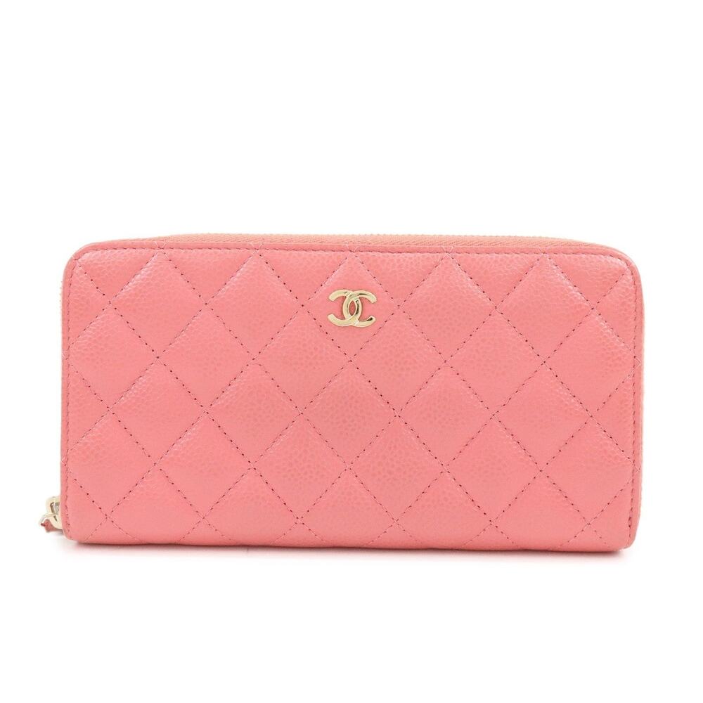 Chanel Matelasse Caviar Leather Zippy Wallet Pink